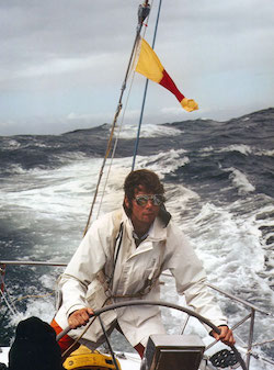 Gary Jobson at the helm - 1979 Fastnet Race
